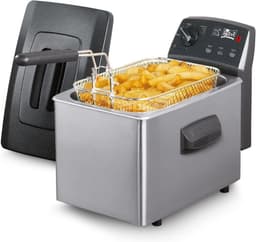 Friteuse met Dubbele Weerstand - Frituurpan Snel - Frietjes Bakken - Gepatenteerd Dubbel Verwarmingssysteem - 3 Liter - Zilver Antraciet — thumbnail 1