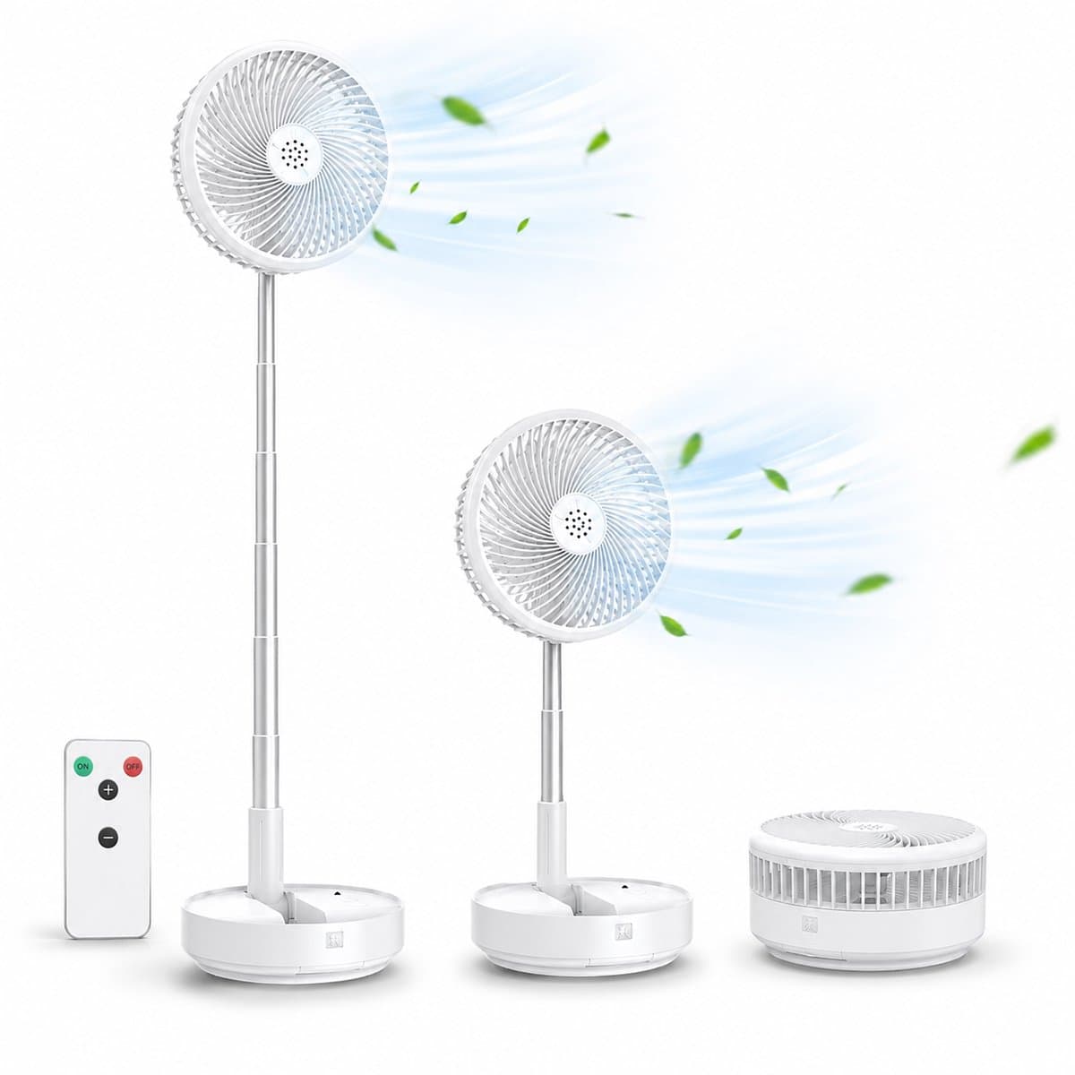 3-1 Ventilator Staand - Tafelventilator - Vloerventilator USB-C - 4 Standen - Draadloos en Geluidloos Fluisterstil - Fans - Staande Mini Ventilator - Kleine Statiefventilator - Aircooler - Mobiele Airco - 19,5 x 19,5 x 2,5 cm - Wit — afbeelding 1