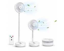 3-1 Ventilator Staand - Tafelventilator - Vloerventilator USB-C - 4 Standen - Draadloos en Geluidloos Fluisterstil - Fans - Staande Mini Ventilator - Kleine Statiefventilator - Aircooler - Mobiele Airco - 19,5 x 19,5 x 2,5 cm - Wit