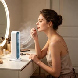 Bladloze torenventilator - Torenventilator voor de slaapkamer - Draagbare, oplaadbare ventilator met drie windsnelheden - Persoonlijke koelventilator - Geschikt voor kantoren, woonkamers, slaapkamers, bureaus en nachtkastjes - Wit - 77,4*314,1*82 mm — thumbnail 3