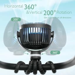 Kinderwagen Ventilator – USB Oplaadbaar – 8000 mAh – 360° Draaibaar – 4 Snelheden – Clipventilator met LED Nachtlamp – Zwart — thumbnail 2