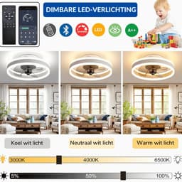Plafondventilator met Verlichting – Bamboe Look – Ø50 cm – Dimbare LED Verlichting – Transparante Ventilatorbladen – Afstandsbediening – Zomer- en Winterstand — thumbnail 4