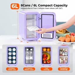 Lìon® Mini Koelkast - 6L Capaciteit - Skincare Koelkast - Minibar - Paars - 26cm x 19cm x 32cm — thumbnail 4