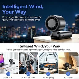 Draagbare handventilator met USB en snelle turbomotor (18650-accu), 2400 mAh, 6 uur gebruiksduur | Oplaadbare mini-handventilator, 6 snelheidsstanden, led-display, lichtgewicht ontwerp – ideaal voor op reis, onderweg en buitenshuis（as） — thumbnail 4
