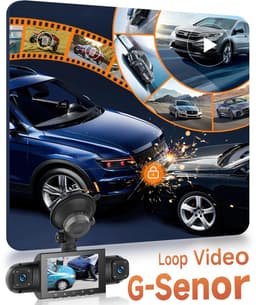 SnelShoppen - 360° 4-kanaals dashcam auto met 64 GB kaart, HD 1080P camera's voor en achter, IR-nachtzicht, 3 inch display, parkeermonitor, G-sensor — thumbnail 2