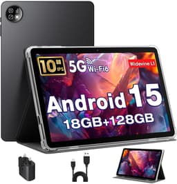 SnelShoppen - Tablet 10 Inch Android 15 met Hoes, Unisoc T30 Quad-Core, 18 GB RAM, 128 GB ROM, 1 TB TF, HD IPS-Scherm, 5MP + 8MP Camera, 6000 mAh, WiF — thumbnail 1