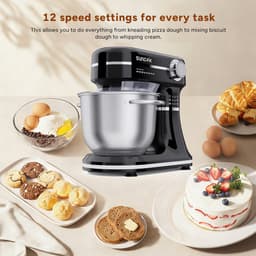 SUNCOK Keukenmixer, Keukenmachine, krachtige motor van 1500 W, met twee roestvrijstalen mengkommen (4,5 l en 5,5 l), multifunctionele deeghaak, geschikt voor bakken en kneden van deeg. — thumbnail 4