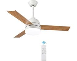 Plafondventilator 3 blad Ø105cm hout - stille ventilator – top kwaliteit - energie zuinig -met remote - ventilator voor laag plafond - 6 snelheden – beste alternatief voor airco - zomer en winter stand – houten ventilator