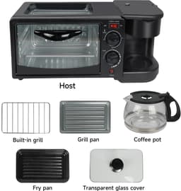 Velmio Ontbijtstation - 3-in-1 Ontbijtmaker - Koffiezetapparaat, 9L Oven & Koekenpan - voor Filter Koffie - Compact Design - Keukenmachine - 1050W - Zwart — thumbnail 4