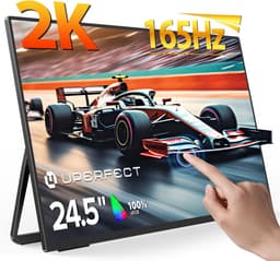 UPERFECT 24.5-inch draagbare touchscreen-monitor met geïntegreerde standaard, 165 Hz, 2560x1440p QHD IPS, USB-C- en Mini-HDMI-poort, tweede scherm voor laptop/telefoon/gameconsole — thumbnail 1
