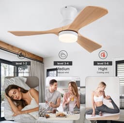 COVREO Plafondventilator met verlichting 105 cm wit natuurlijk hout, 3 ABS bladen — thumbnail 3