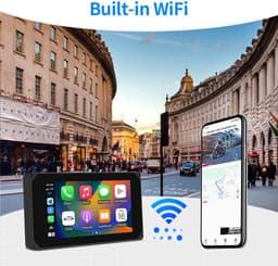 Motorfiets Carplay Scherm, Draadloos CarPlay & Android Auto Scherm, 5'' Waterdicht Touchscreen met 1080P Camera Voor en Achter, WiFi, GPS Navigatie, Bluetooth, TPMS, G-Sensor, Siri — thumbnail 5