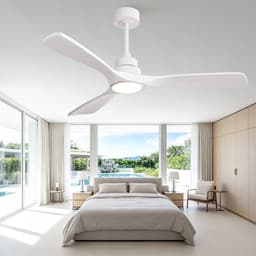 52 inch Plafondventilator in puur wit - Draadloze afstandsbediening - 3 kleurtemperaturen instelbaar - 6 snelheden - Omkeerbare DC-motor - Drie massief houten versterkte bladen — thumbnail 2