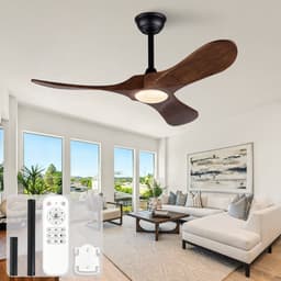 Plafondventilator 42 inch - met verlichting en afstandsbediening - 3 massief houten bladen - 6 snelheidsstanden - stille werking en 3CCT - geschikt voor woonkamer en slaapkamer — thumbnail 1