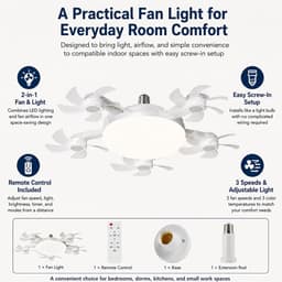 Casalora E27 + B22 Schroeffitting Plafondventilator met 5 Bladen - LED Drone Plafondventilator met Afstandsbediening - Dimbare Ventilator met Timerfunctie - Stille Ventilator voor Slaapkamer — thumbnail 4