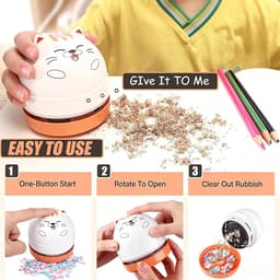 Mini Cartoon Tafelstofzuiger Wit-Oranje, Draagbare USB Oplaadbare Bureaustofzuiger voor Gumrestjes, Stof, Kruimels, Toetsenborden en Autoreiniging — thumbnail 4
