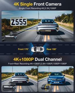 Dashcam Voor en Achter – 4K + 1080P – GPS & 5GHz WiFi – Nachtzicht – Inclusief 64GB SD-Kaart — thumbnail 3