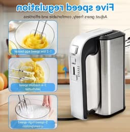 Elektrische Mixer - Keukenmixer Handmixer - Beslag Maken - Krachtige 800W Motor - 5 Snelheden - Zilver — thumbnail 1
