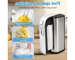 Elektrische Mixer - Keukenmixer Handmixer - Beslag Maken - Krachtige 800W Motor - 5 Snelheden - Zilver