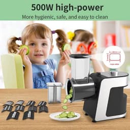 JOYNEXTBUY - Elektrische Groentesnijder 500W - 5-in-1 Groentesnijder met 5 RVS Snijschijven - Voor Groenten en Kaas - RVS Trommels — thumbnail 5