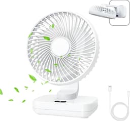 Mini Bureauventilator - Stil Persoonlijk Ventilator - Oplaadbaar 3600mAh Batterij - 4 Windsnelheden - 120° Oscillerend - Voor Thuis, Kantoor, Buiten En Reizen - Wit — thumbnail 1