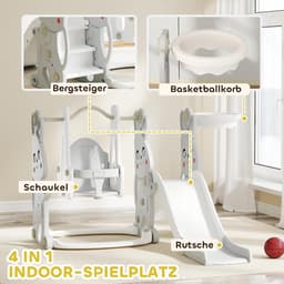 Rutsche 4-in-1 Kinderrutsche mit Schaukel, Klettergerüst, Basketballkorb, Kinder Spielplatz mit Hasendesign Kleinkinderrutsche für Indoor und Outdoor Kinder von 1,5-4 Jahren Grau — thumbnail 5