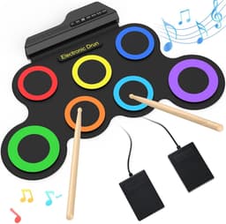 Oprolbaar Elektronisch Drumstel - Draagbare Drum Pad Set 7-in-1 - 7 Siliconen Drumpads - 8 Demoliedjes, 5 Drumgeluiden en 3 Ritmes - USB- of Batterijvoeding - 3,5mm Audioaansluiting - Voor Beginners, Thuis en Onderweg — thumbnail 3