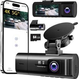 Dashcam voor voren en achter, 4K+1080P+1080P - Drievoudig objectief - 5G-WLAN - Veilig autorijden - ShopVlot — thumbnail 1