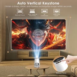 Beamer 4K Ondersteuning – Android 14 – WiFi 6 – Bluetooth 5.4 – 180° Draaibaar – Automatische Keystone-correctie — thumbnail 4