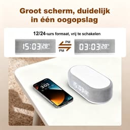 Digitale Wekker geschikt voor Slaapkamer, Volwassenen en Kinderen – Wekkerradio met 15W Draadloos Opladen en Bluetooth Speaker – Grijs — thumbnail 4
