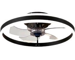 Plafondventilator met verlichting - Zwart - LED Ring 32W - Ø 50cm - Fluisterstil - App & Afstandsbediening - Dimbaar - Plafondlamp woonkamer - Plafonniere slaapkamer - Plafondlampen - Ventilator plafond