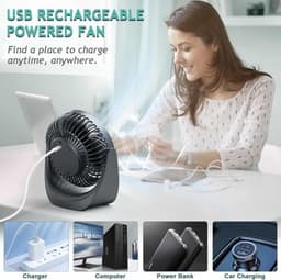 Solvix tafel ventilator geluidloos - Bureauventilator - Zwart - Oplaadbare 4000 mAh Accu - 5 Snelheden - Voor Thuis en Op Kantoor — thumbnail 2