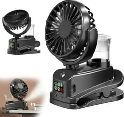 LISM-Mini USB-ventilator met clip, oplaadbare miniventilator met luchtbevochtiger, 4 snelheden, bureauventilator, mini draagbare bureauventilator Geschikt voor thuis of op kantoor (zwart). — thumbnail 1