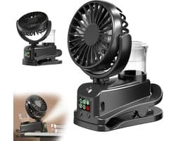 LISM-Mini USB-ventilator met clip, oplaadbare miniventilator met luchtbevochtiger, 4 snelheden, bureauventilator, mini draagbare bureauventilator Geschikt voor thuis of op kantoor (zwart).