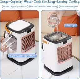 Mobiele Airconditioner - Compacte Luchtkoeler met 6 Snelheden, 120° Oscillerend, 1300 ml Watertank, Afstandsbediening & USB voor Slaapkamer en Kantoor — thumbnail 3