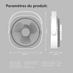 USB-ventilator, 220 mm tafelventilator, oplaadbare stille draagbare ventilator 360 ° verstelbaar 3 modi bureauventilator met handvat voor kantoorslaapkamerreizen — thumbnail 4