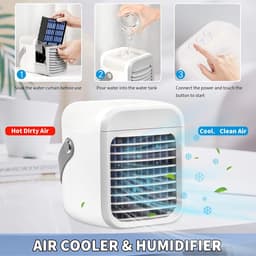 Draadloze draagbare mini-luchtkoelerventilator, multifunctionele persoonlijke USB 2000 MAh-luchtkoeler met 3 snelheden, 7 kleuren veranderende LED-nachtlampje-luchtbevochtiger met watertank, geschikt voor iedereen, inclusief peuters-grijs — thumbnail 2