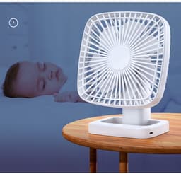 Draagbare bureauventilator, USB-oplaadbaar, 4 snelheden, met timerfunctie en batterij-indicator, ideaal voor thuis, kantoor en op reis — thumbnail 4