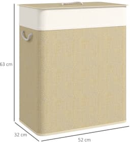 COVREO Wasmand 52x32x63 cm wit, bamboe 100 L met deksel en 2 vakken — thumbnail 3