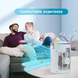 Draagbare aircoventilator – Oplaadbare mini-luchtkoeler (verdampingskoeler) met 3 snelheden, ledverlichting in 7 kleuren, timer (2–8 uur) en luchtbevochtiger – Ideaal voor slaapkamers en bureaus — thumbnail 4