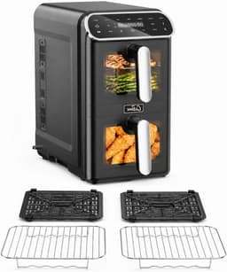 Heteluchtfriteuse - Airfryer Dubbele Kamer - Gezond Koken - Twee Kamers - 11 Liter - Zwart — thumbnail 1