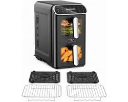 Heteluchtfriteuse - Airfryer Dubbele Kamer - Gezond Koken - Twee Kamers - 11 Liter - Zwart