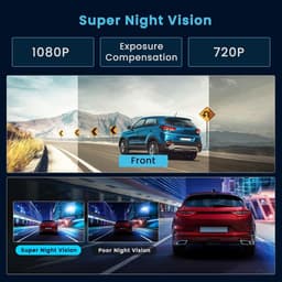 Dashcam voor auto - Zwart - 9,66 inch IPS-touchscreen - 4-kanaals spiegel dashcam met nachtzicht - Voor voertuigen met achteruitkijkspiegel — thumbnail 5