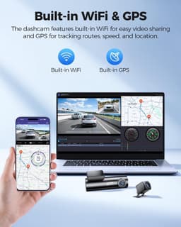 Dashcam voor auto - Zwart - 4K Front en 1080p Achtercamera - WiFi GPS met ADAS en Nachtzicht - Voor Veilig Rijden — thumbnail 3