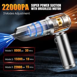 Mini Auto Stofzuiger,22000PA 4-in-1 snoerloze handheld stofzuiger met Brushless Motor Built-in 6000mAh batterij Type C Air Duster & Air Blower & pomp voor auto, kantoor — thumbnail 3