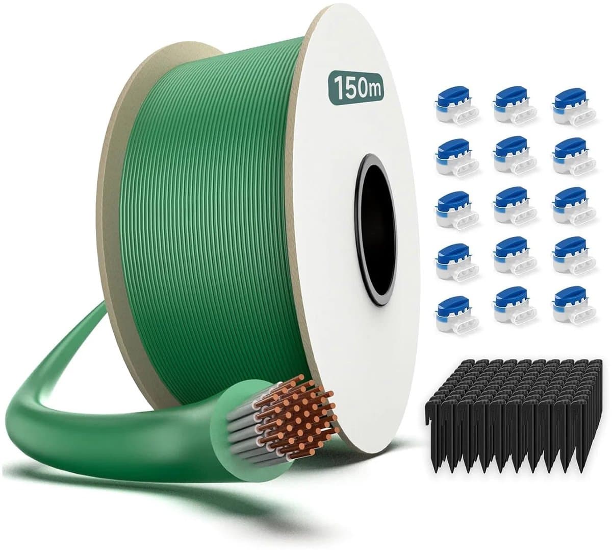 Novra grasmaaierbegrenzingskabel - Perimeterdraad grasmaaier - Begrenzingskabel robotmaaier - 150 meter - Universeel - 450 pinnen - 15 connectoren — afbeelding 1