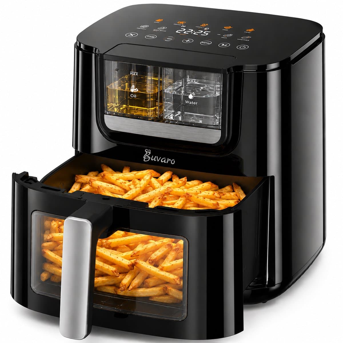 BUVARO Airfryer XL 7L – Automatische Olie- en Watersproeifunctie – 1800 W – 8 Programma’s – Kijkvenster – Zwart — afbeelding 1