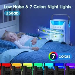 Airconditioningventilator - Draagbare airconditioner, luchtkoeler, luchtbevochtiger en bureauventilator 4-in-1 met 700 ml reservoir / 2 koude nevelstanden / 3 automatische timers / 7 kleuren nachtverlichting — thumbnail 5