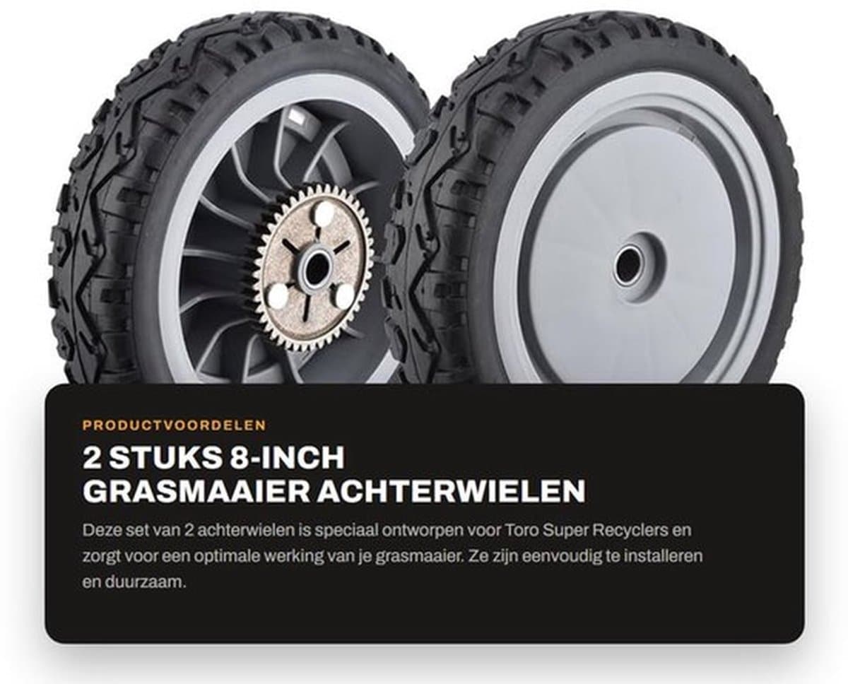Grasmaaier Achterwiel 8 Inch - 2 Stuks - Vervangt OEM 107-3709 - Geschikt voor Toro Modellen - Naaf 1/2" - Tandwiel 42 Tanden - Grasmaaierwiel — afbeelding 1