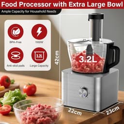 SnelShoppen - Multifunctionele Food Processor 1100W, 3.2L Mengkom, Keukenmachine Voor Koken, Hakken, Kneed, Mixen en Malen, Zilver — thumbnail 2